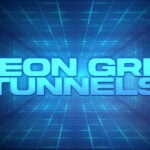 Futuristic neon grid tunnel motion background with glowing lines and endless depth.