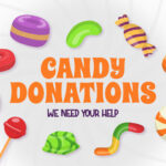 Candy donations needed church announcement graphics for Trunk or Treat and fall events.