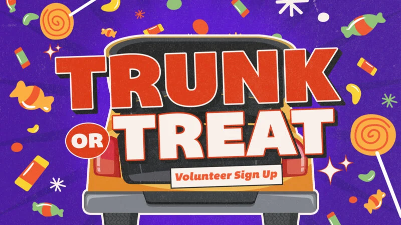 Trunk or Treat volunteer sign up church announcement graphics.