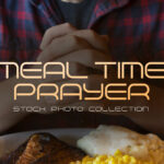 Meal time Prayer stock photo with person praying before dinner for church social media and ministry graphics