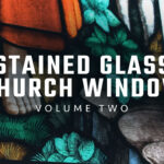Stained glass church window stock video footage with colorful light patterns for worship backgrounds and church service visuals