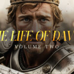 Photorealistic AI-generated biblical stock photo collection depicting King David throughout his reign including coronation, battles, relationship with Bathsheba, loss of their child, and his final years as elder king in authentic ancient Israel settings