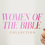 Women of the Bible stock photo collection with AI-generated images depicting biblical women including Eve with apple, contemplative woman, and woman with clay jar for church sermon graphics