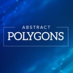 White "Abstract Polygons" text on deep blue gradient background with geometric bokeh particles for modern church graphics