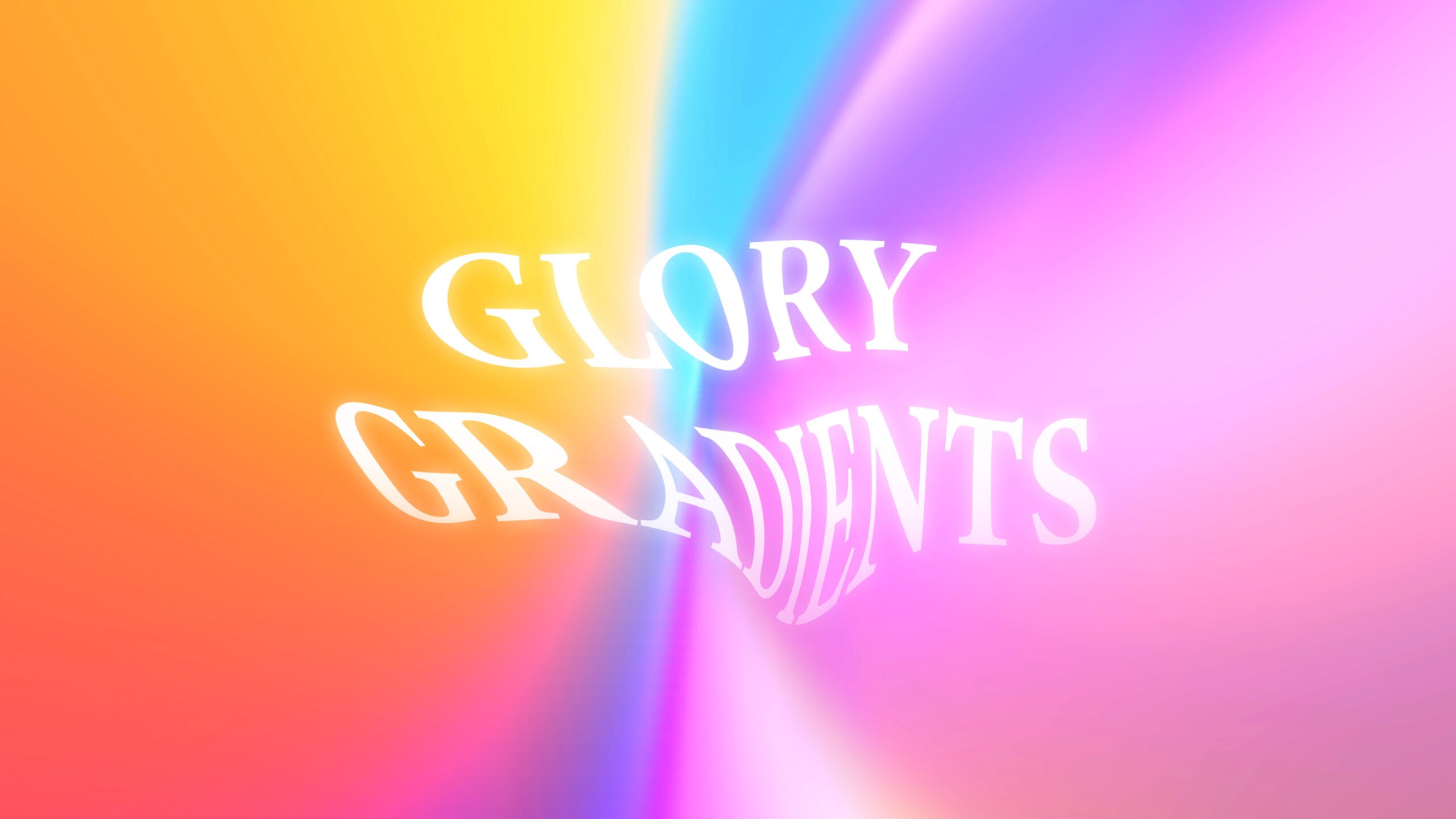 Vibrant worship graphics featuring smooth gradient backgrounds transitioning from orange and yellow through cyan blue to purple, pink, and magenta with bold white distorted "Glory Gradients" typography creating energetic contemporary aesthetic
