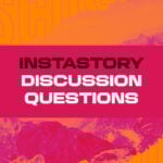 Bold Instagram story graphics template featuring vibrant orange to pink gradient background with stylized mountain imagery and "InstaStory Discussion Questions" text in modern typography with geometric outline patterns