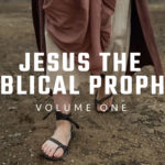 Jesus the Biblical Prophet cinematic footage showing figure in traditional biblical robe and sandals sitting in barren wilderness landscape with bare trees