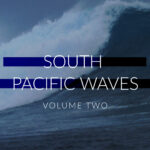 Majestic South Pacific ocean wave with dramatic curl and white foam spray against deep blue water backdrop