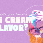 A fun, purple-toned church social media graphic featuring a colorful rainbow ice cream cone with pink, blue, and lavender scoops held against a soft violet background, with bold white text asking "What's Your Favorite Ice Cream Flavor?" inside a circular frame accent.