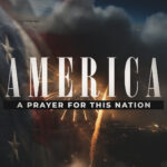 A patriotic, texturized America (A Prayer For This Nation) mini-movie, featuring a highly stylized, abstract American flag motif blurred in the background with rich red and deep blue grain textures, centered with sharp white 3D block typography outlined in red reading "4TH OF JULY MOTION BACKGROUNDS."
